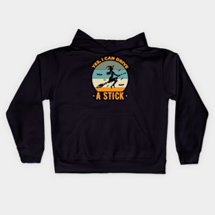 Yes I Can Drive A Stick Halloween Witch Kids Hoodie